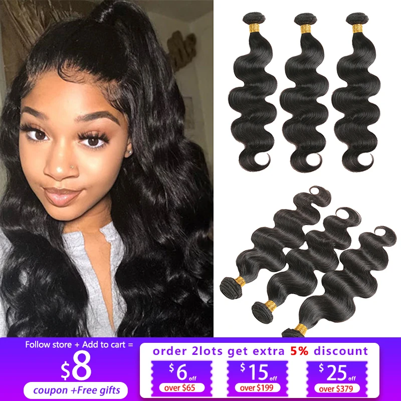 

SOKU Body Wave Brazilian Hair Weaves Bundle 8-30 Inch Natural Color 100% Human Hair Weaving Non-Remy Hair Extensions 1PC