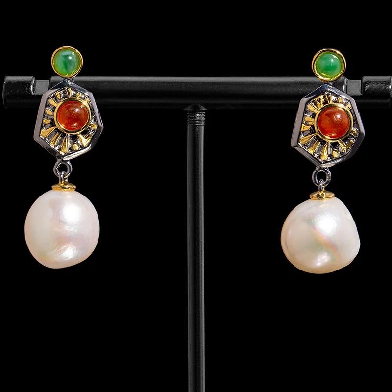 

Italian handicraft baroque pearl earrings retro lady brooch pendant