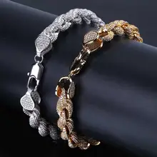 Full AAA+ CZ Zircon Paved Ice Out Twist Rope Link Chain Bracelets for Men Bling Rapper Jewelry Gold Silver
