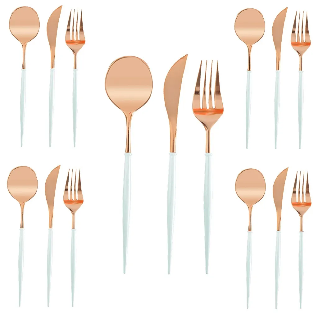 5 set Plastic Rose Gold Tableware Set Cutlery Western Food Tableware Teaspoon Luxury Knife fork spoon dessert Party Supplies