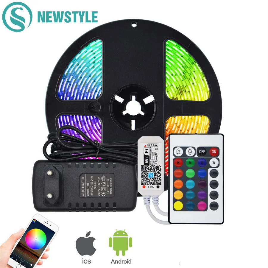 Светодиодная лента RGB RGBW RGBWW 12 в пост. Тока 5050 60 светодиодов/м 5 м контроллер Wi