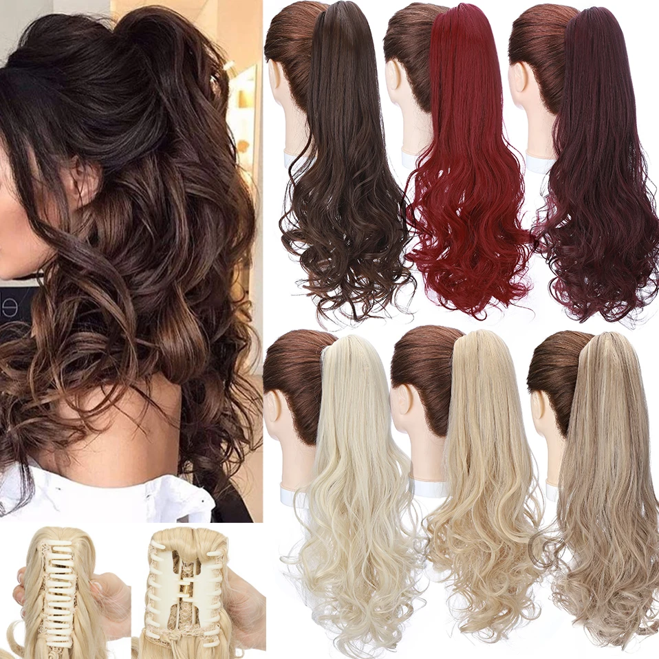 S-noilite Synthetic 18inch Red Brown Claw On Ponytail Extension 150g Long Wavy Pony Tail Hairpiece Clip In For Women | Шиньоны и парики
