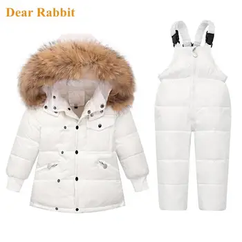 Winter Children Clothing Sets Snow wear Down Jacket Baby Boy toddler Girl snowsuit kids clothes parka real Fur Hooded Coat -30 1