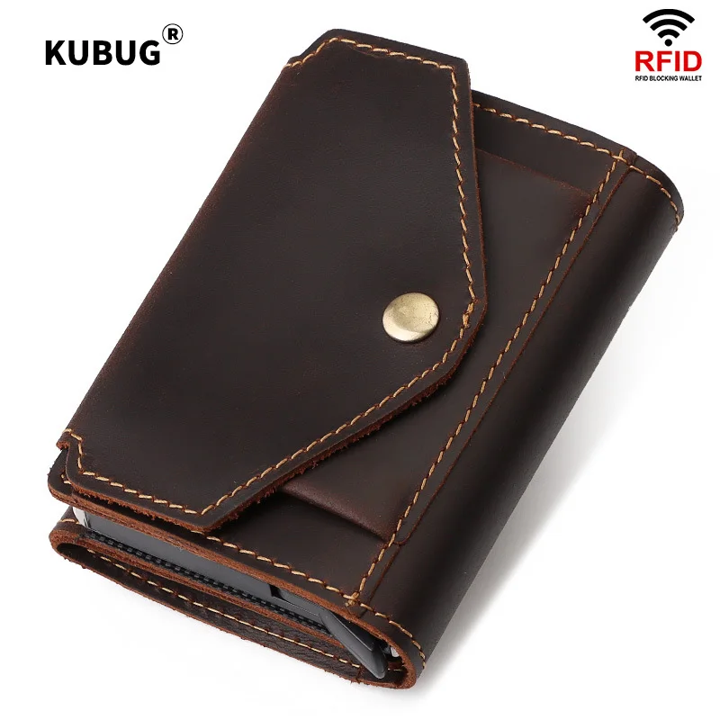 

KUBUG Мужской Бизнес Кредитная карта RFID Блокировка тонкий металлический кошелек портмоне автоматический всплывающий наличные ID держатель для карт кошельки для мужчин