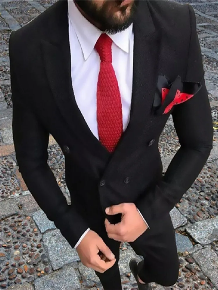 Мужской костюм Smolking Noivo Terno Slim Fit Easculino вечерние костюмы для мужчин черный пиджак брюки формальный двубортный костюм Groo