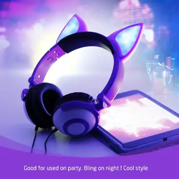 

Kids Headphones Wired Stereo Over Ear Noise Isolating Cat Ear LED Light Headphones for iPad Mobile Phones PC Tablet