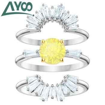 

AYOO high-quality SWA fashion, fresh Trinity three-in-one sun flower crystal ring luxury jewelry, daisy-shaped ladies ring