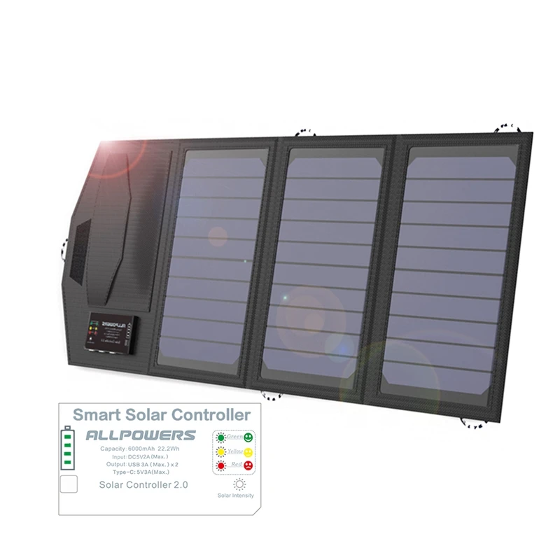 Abkt-allpowers солнечное зарядное устройство Портативный 15 Вт двойной Usb type-C портативное солнечное зарядное устройство на открытом воздухе складная солнечная панель с