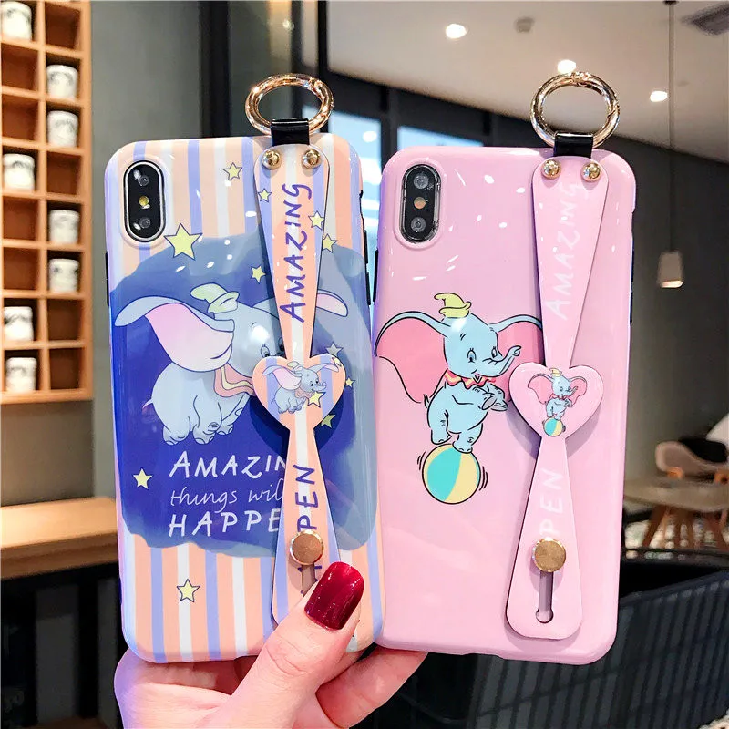 Мультяшный чехол Dumbo для iPhone 11 7 6 8 Plus X XR милый Летающий Слон ремешок на запястье