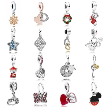 

NEW 2019 100% 925 Sterling Silver Star Key Crown Sock Heart Shape Tree Pendant Charm Fit DIY Original Women Bracelet Jewelry