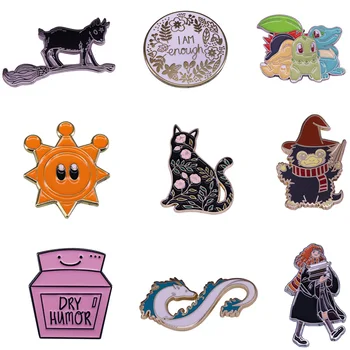 

20pcs/lot J1519 Geekcoco Enamel Pins Cat Brooch Dragon Badge Denim Shirt Lapel Pin Cartoon Funny Pocket Monster Jewelry Gift