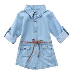 Детское джинсовое платье для маленьких девочек; коллекция 2019 года; сезон осень; Повседневный хлопковый Детский сарафан с длинными рукавами