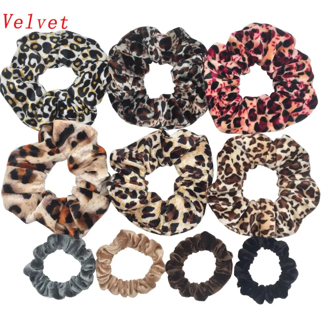PJ060-10PCS 10 шт./партия мягкий шифон бархат резинка для волос хвостик цветочный сцепление петля держатель эластичные волосы группа связей аксессуары leopard - Цвет: PJ060-10PCS
