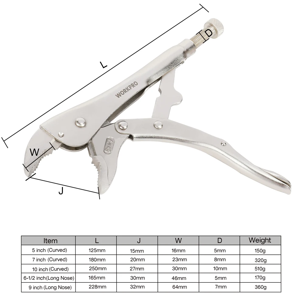 Universal Pliers Hand Tools Multifunctional Pliers Multifunctional Tools WORKPRO Locking Pliers Set CRV Lock Pliers Curved Jaw Straight Long Nose Multi-function Welding Tools