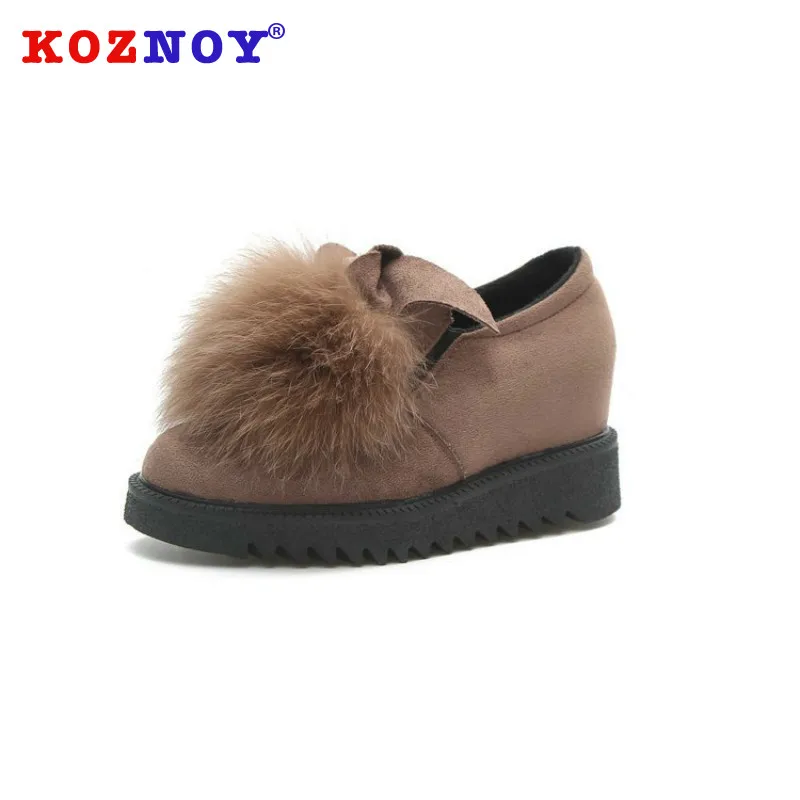 

Koznoy Brand Shoes Women Loafers Female Flat Shoes Dropshipping Fall Warm Plush Single Shoes Flock Thick Bottom Ladies Shoes