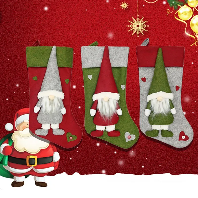 1 Pcs Christmas Socks Stockings Pendant Cloth Ornaments Faceless Doll Boots Christmas Decoration For Party Home Supplies Gift