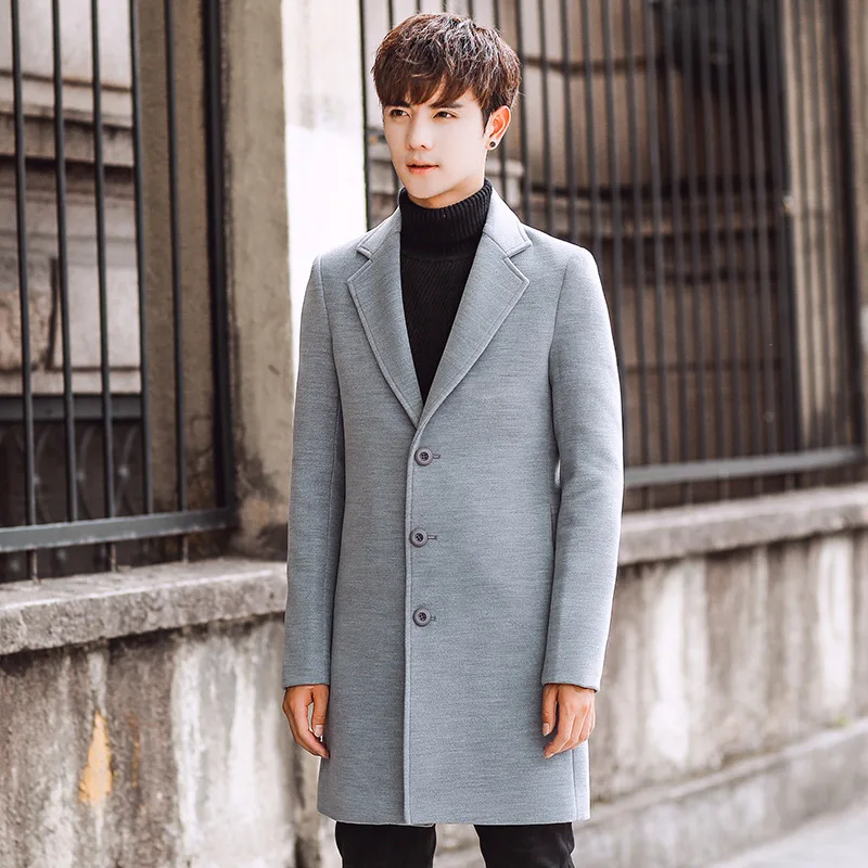 light gray1 Мужское шерстяное пальто, модное осенне-зимнее однобортное приталенное пальто с длинным рукавом, деловые повседневные высококачественные мужские длинные топы - Цвет: light gray1