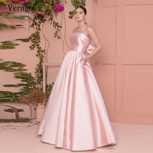 Formal Satin Evening Party Dress | Satin Pink Dress Bow Strapless - Pink  Satin - Aliexpress