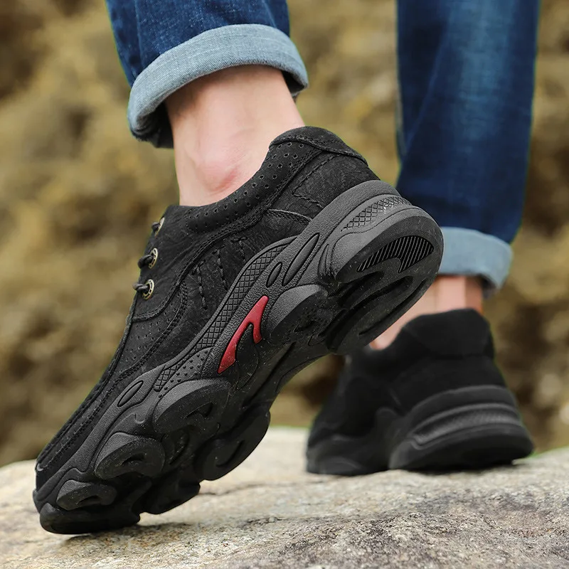 Handmade Genuine Leather Mens Sneakers Walking Driving Breathable Footwear Male Outdoor Leisure Shoes Business Dress Big Size 46