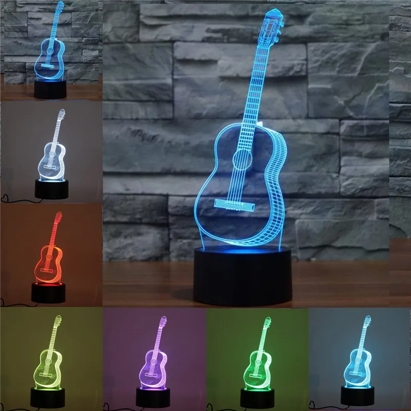 3D Led моделирование ночник 7 цветов Изменение гитары градиент настольная лампа домашняя атмосфера Декор прикроватный светильник для сна подарок