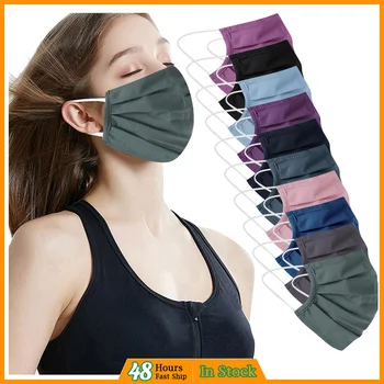 

4PCS Adult Earloop Mouth Mask Woman Solid Ruffle Adjustable Washable Safet Protect Face Mask Personal Health Care Safety Air Fog