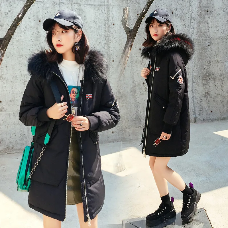 Winter Korean-style WOMEN'S Wear New Style Loose-Fit Mid-length down Jacket Women's Fashion Thick Large Fur Collar Coat Fas