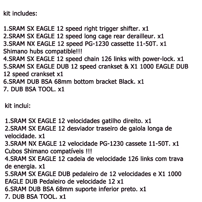 SRAM SX EAGLE 1x12 12 speed Groupset Kit 11-50T DUB триггерный переключатель передач задний переключатель клетка цепь Crankset NX Орел кассета