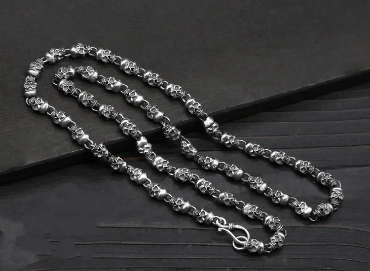 Новинка, настоящее Серебро S925, аксессуары из чистого серебра, модное тайское серебряное ожерелье с черепом для мужчин, мужская Серебряная цепочка, мужское серебряное ожерелье