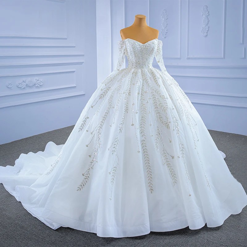 J67284 JANCEMBER White Elegant Bridal Wedding Dress Leaves Pattern New Long Sleeve Tube Top Backless Frill Banquet Formal Gown 3