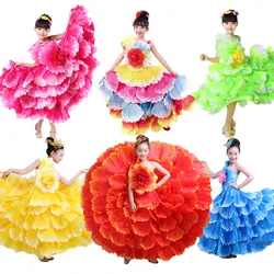 6 видов цветов, испанское платье для девочек, танец фламенко цыганские юбки, одежда для сцены, платья для хора, детские костюмы с лепестками