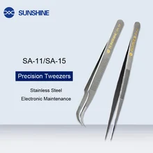 SA-11/SA-15 Нескользящие прецизионные пинцеты антистатические изогнутые/Прямая законцовка прецизионная нержавеющая сталь Tweezers ESD ремонт ручной джиг