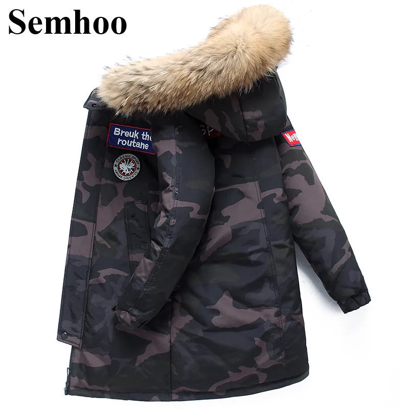 Camouflage Зимний мужской пуховик Камуфляжный толстый теплый длинный пуховик с капюшоном с меховым воротником пальто размера плюс M-3XL - Цвет: Camouflage