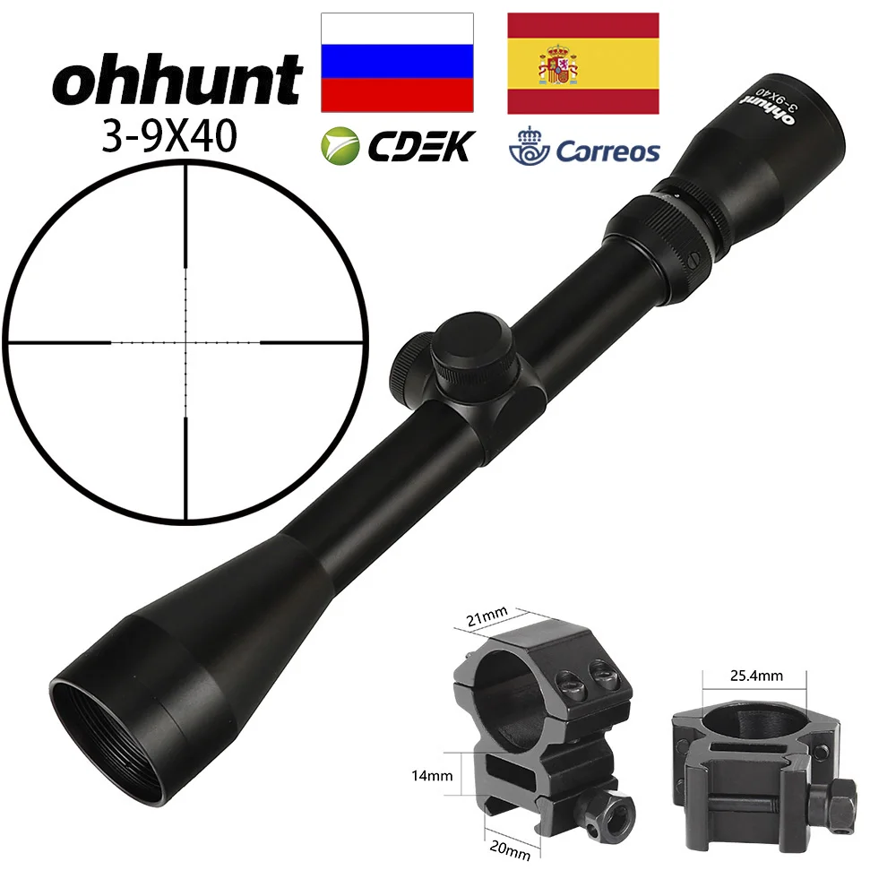 Ohhunt 3-9X40 охотничий Воздушный прицел, проволока, дальномер, сетка для арбалета или Mil Dot, оптический прицел, тактические оптические прицелы - Цвет: Med Picatinny Rings