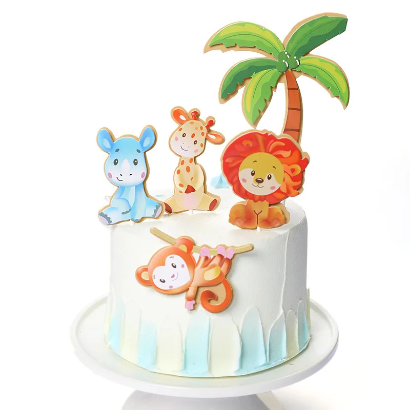 1 Набор животных сафари день рождения торт Топпер лес Лев Обезьяна тема детский день рождения торт украшение детские праздничные принадлежности