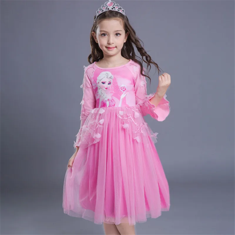 Pink Full Sleeve Платья принцессы Эльзы и Анны для маленьких девочек; плотное зимнее платье с длинными рукавами для рождественской вечеринки, дня рождения; одежда для подростков; Robe 3 - Цвет: Pink Full Sleeve