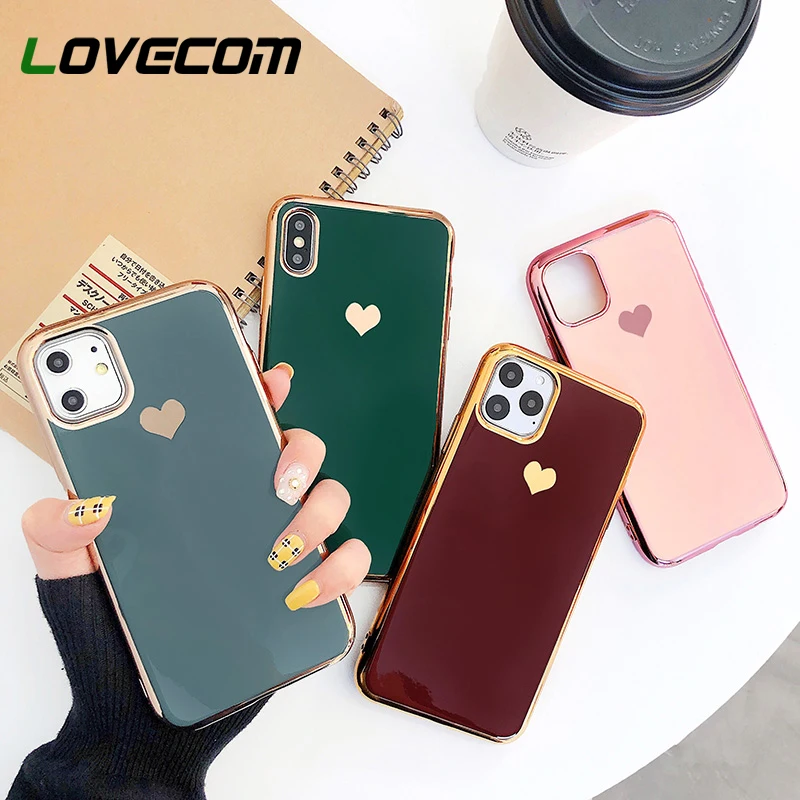 LOVECOM чехлы для телефонов iPhone 12 Mini 11 Pro Max XR XS 6S 7 8 Plus X сплошной цвет Гальваническое