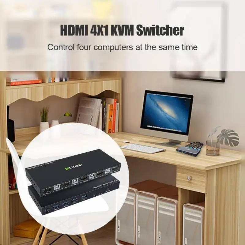 AM-KVM401 18Gbps 4K 4 Input 1 Output KVM Switch HDMI 2.0 Screen Switcher Mouse Keyboard USB sharer