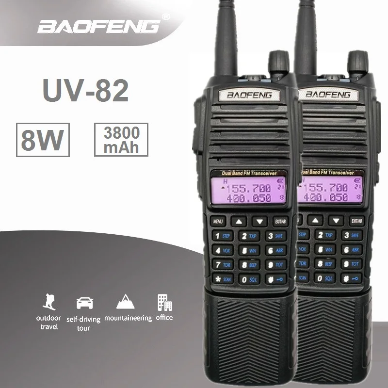 1/2/3 шт. BAOFENG UV-82 8 Вт 3800 мА/ч, иди и болтай Walkie Talkie радио 10 км двойной PTT UHF VHF Ham CB радио FM трансивер Walkie Talkie двухстороннее радио высокое Мощность передатчик УФ