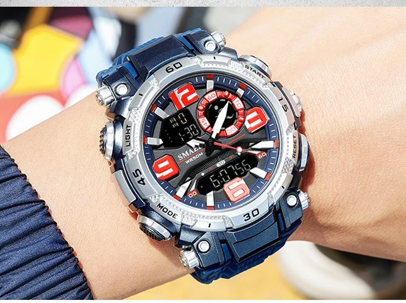 SMAEL Sport Watch Men Quartz Electronic Watches Waterproof 5Bar Dual Time Men's Military Watches Shock Resistant Alarm Clock