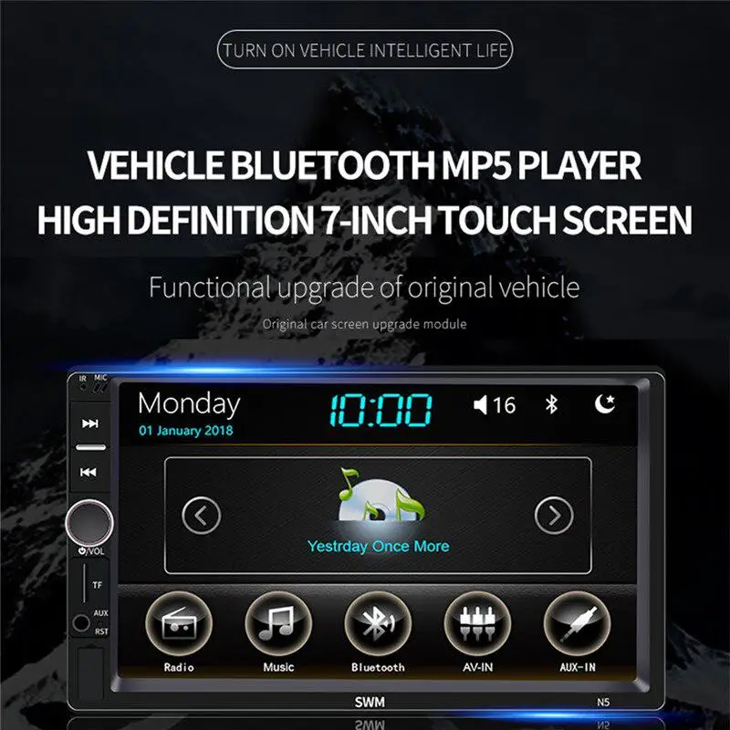 7-дюймовый автомобильный MP5 плеер изображение заднего вида с Камера Bluetooth HD Сенсорный экран SD USB FM радио Мобильный соединения IOS и Android