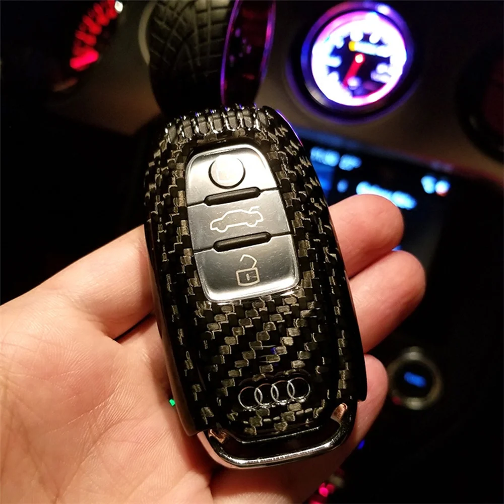 

For Audi A4 A5 A6 A7 A8 Q3 Q5 Real Carbon Fiber Car Smart Remote Key Shell Cover Fob Holder Auto Key Protective Case Accessories