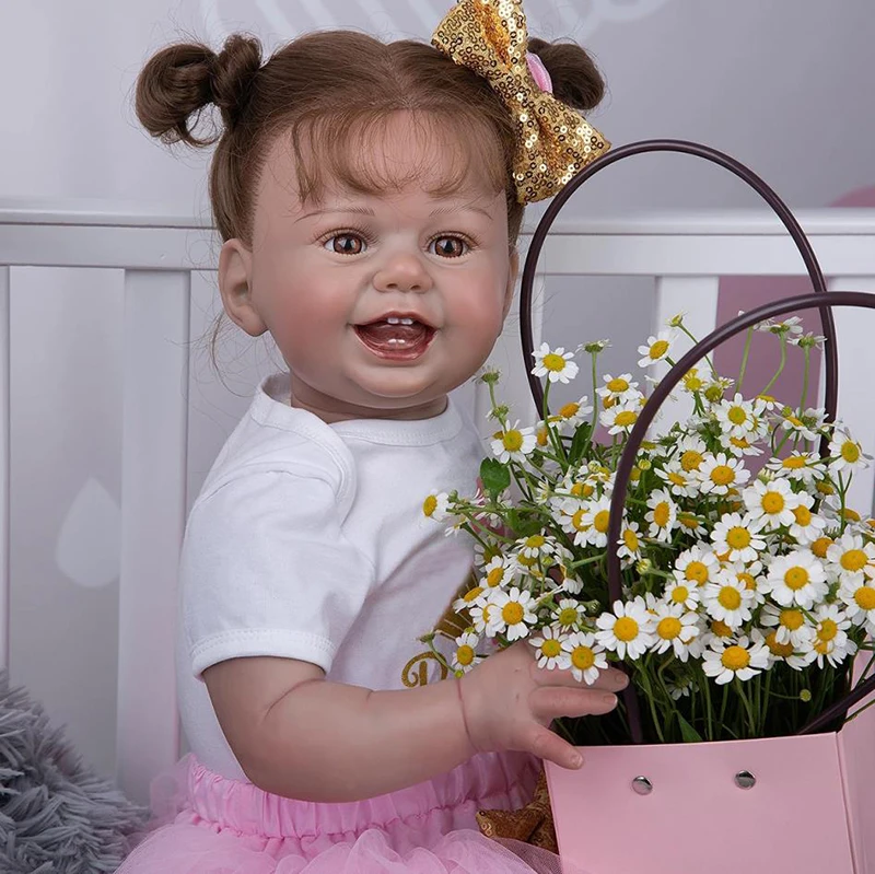 27Inch Smile Face Bebe Boneca Reborn Baby Princess dress Dolls Rooted Hair Lifelike Newbron Toddler Doll Toys For Kid's Gifts | Игрушки и