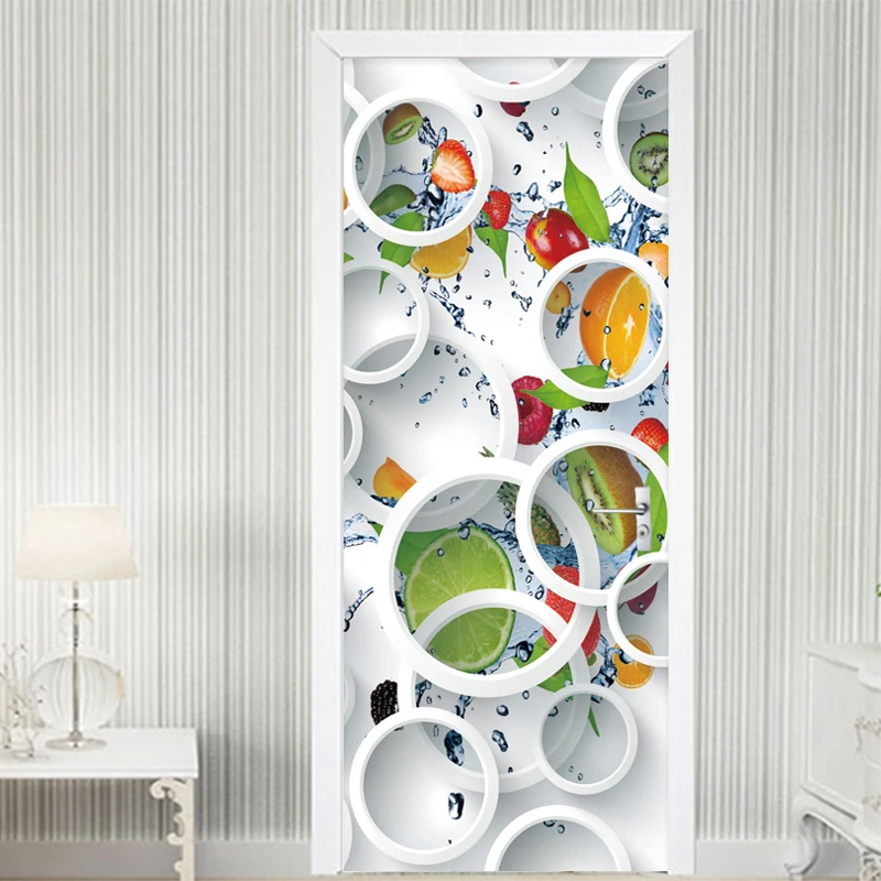 Дверь стикер 3D стерео круг стенная роспись фрукты обои кухня ресторан самоклеющиеся водонепроницаемые настенные стикеры s домашний декор плакат