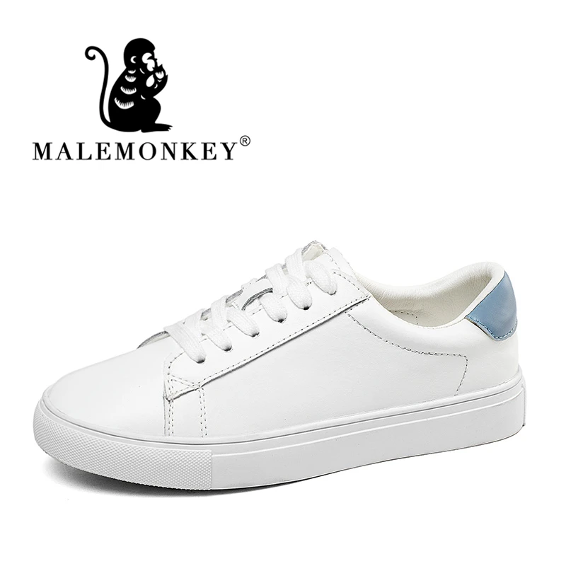 White blue Женские кроссовки из натуральной кожи; Женская Белая обувь на плоской подошве; демисезонная повседневная обувь на платформе; женские кроссовки; прогулочная обувь для вождения - Color: White blue