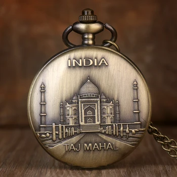 

Antique Pocket Watch India Taj Mahal Necklace Pendant Clock Full Hunter Chain Souvenir Fob Pocket Watch Quartz Gift men