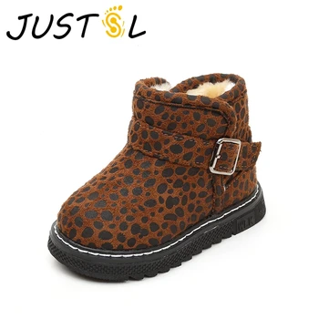 

JUSTSL Children's Suede Leopard Snow Boots Winter New Baby Girls Boys Thick Cotton Boots Kids Plus Velvet Boots
