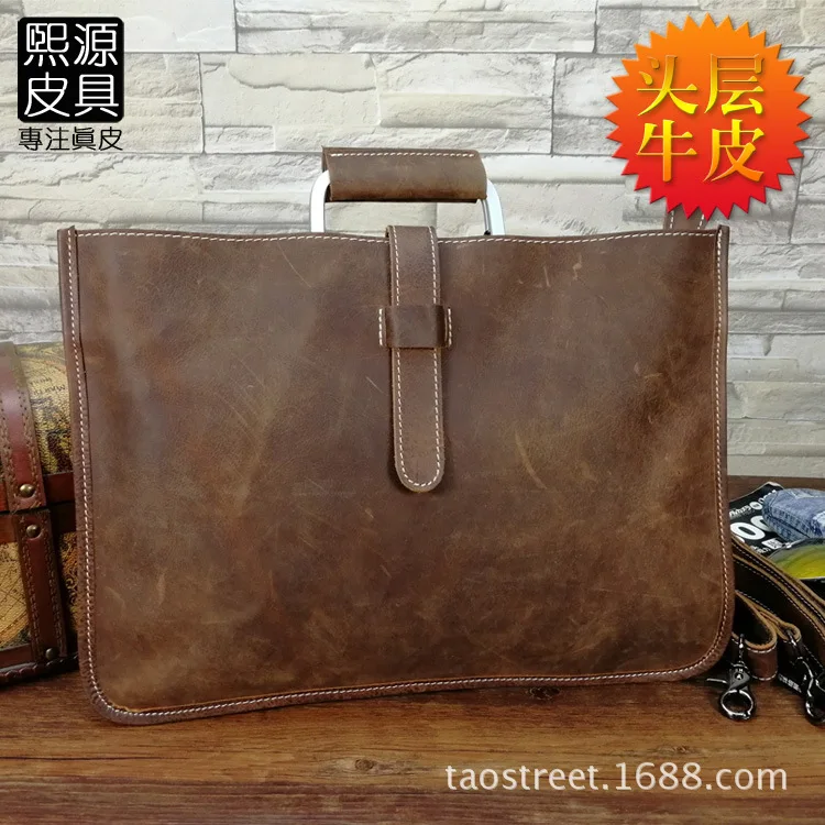 

Guangzhou Baiyun Leather Handbag for Men Simple Retro Full-grain Leather Horse Leather Thin Computer Briefcase