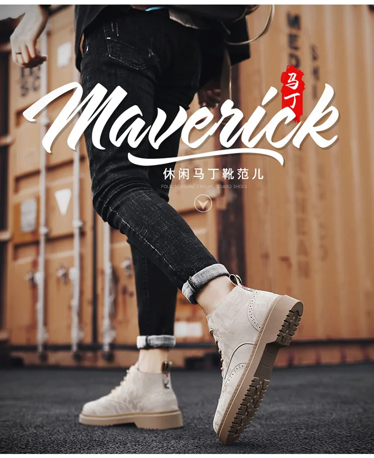Boots Men Boots Leather Ankle Lace up Bullock Military boots Outdoor work Light fashion Moto Black Boots