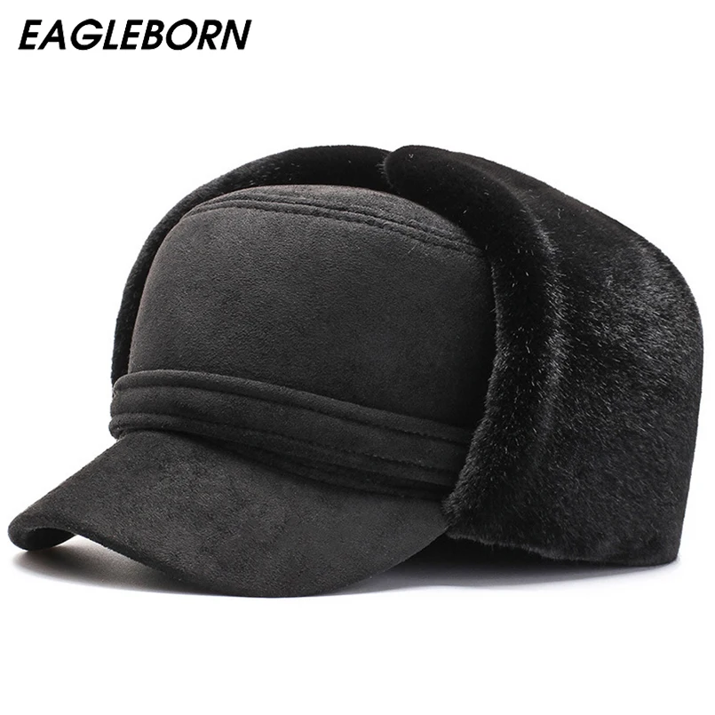 

New Winter Hat Men Military Cap Thickened Ear Protection Warm Neck Protection Velvet Bomber Hats Dad Hat Cold Winter Russia Hat