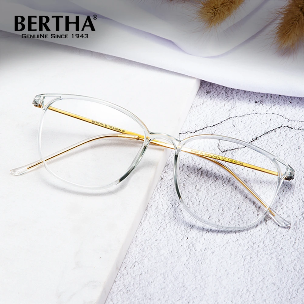 

BERTHA Unisex Frame Glasses Women Titanium Temple TR Frame Eye Glasses High Quality Oval Transparent Computer Glasses Men J520